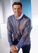 Rundhalspullover in 2 Farben JEANSBLAU-BEIGE GEMUSTERT