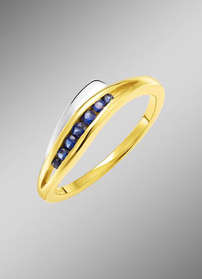 Damenring in Bicolor mit synth. Safir 
