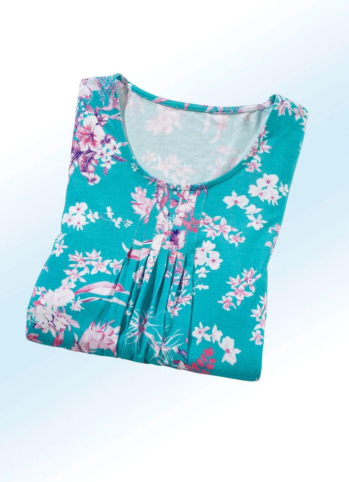 Longshirt mit dezenter Fältelung in 4 Farben TÜRKIS-LILA