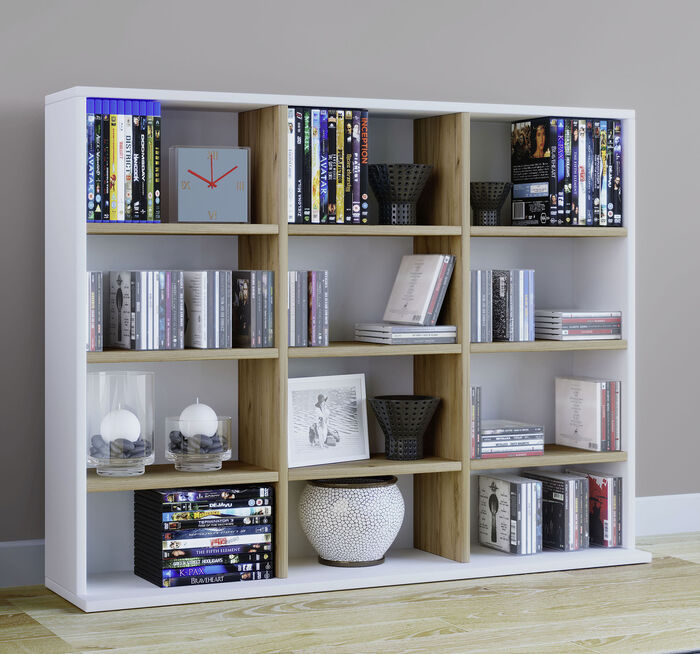 Regal aus Holzstruktur-Nachbildung WEISS-HONIGEICHE