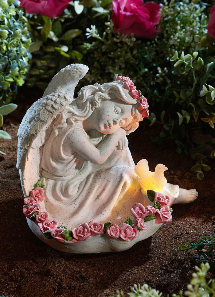 Rosenengel mit LED-Vogel 