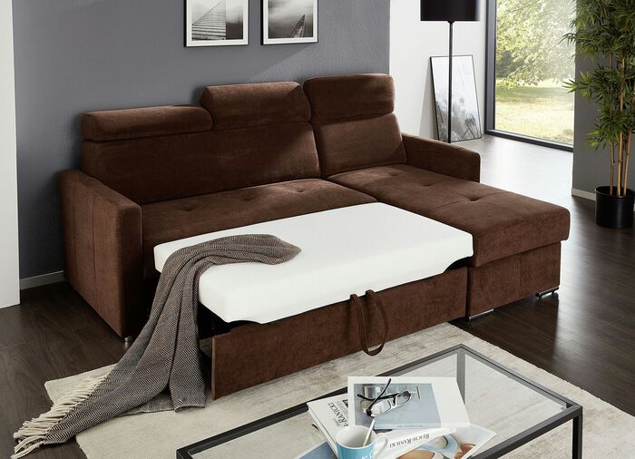Polsterecke mit Schlaffunktion und Bettkasten BRAUN