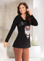 Shirt mit schwarzem Nappaleder-Imitat-Einsatz in 2 Farben SCHWARZ