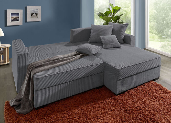Polsterecke mit Bettfunktion und 2 Dekokissen GRAU