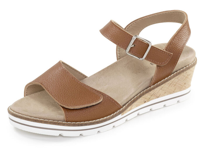 ELENA EDEN, bequeme Damen-Sandaletten, Weite H, mit herausnehmbarem Fussbett COGNAC