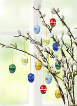 Holz-Eier mit frühlingshaftem Motiv, 12er-Set