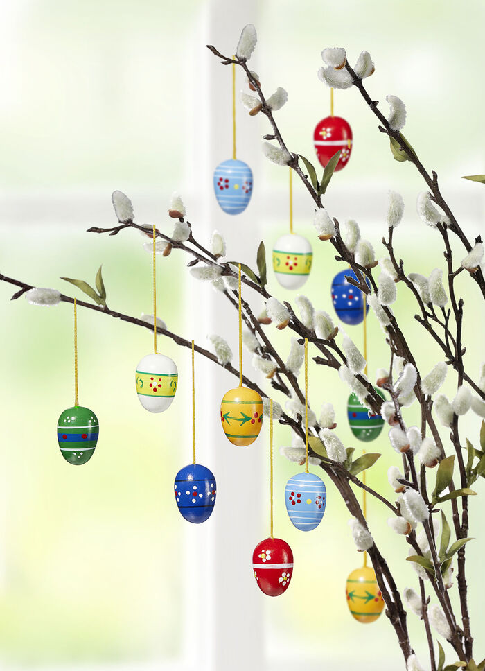 Holz-Eier mit frühlingshaftem Motiv, 12er-Set