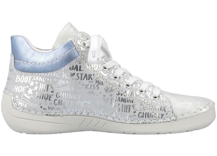 Rieker Schn&uuml;r-Bootie aus originell bedrucktem Synthetikmaterial SILBERGRAU-BLEU