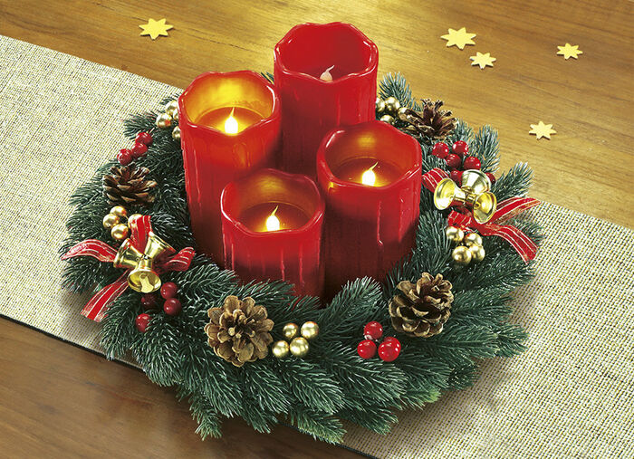 Adventskranz mit LED-Echtwachskerzen ROT