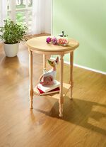 Teilmassiver Beistelltisch mit gedrechselten F&uuml;ssen NATUR
