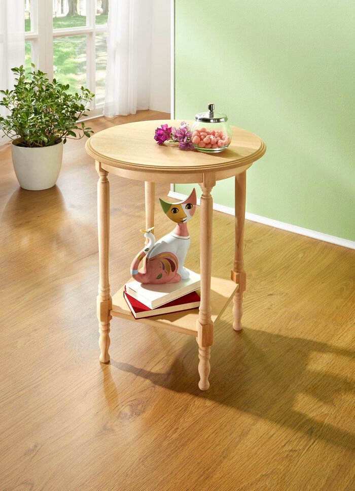 Teilmassiver Beistelltisch mit gedrechselten F&uuml;ssen NATUR