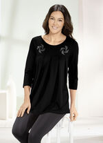 Longshirt mit Zierplättchen in 3 Farben SCHWARZ