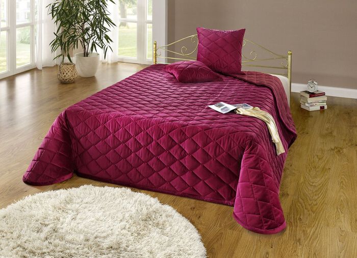 Tagesdecken und Kissenbez&uuml;ge in edler Samt-Optik BORDEAUX