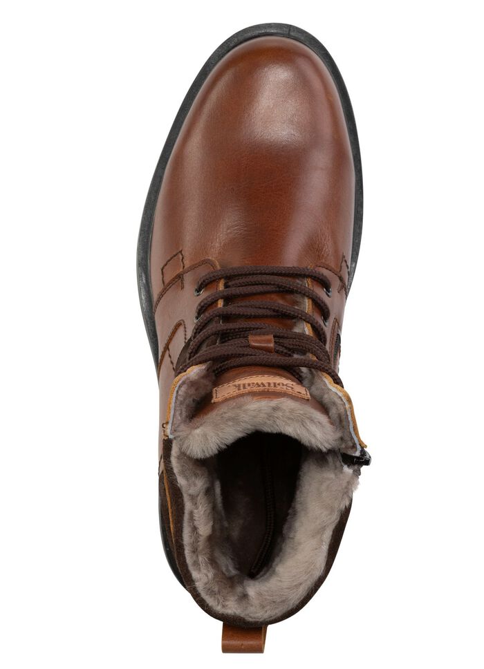 Schn&uuml;r-Stiefel mit echtem Lammfellfutter BRAUN