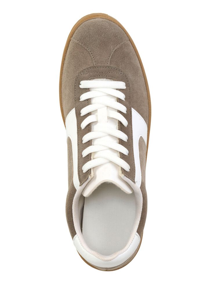 Sneaker aus Veloursleder mit Nappa-Bes&auml;tzen und gepolstertem Schaftrand 