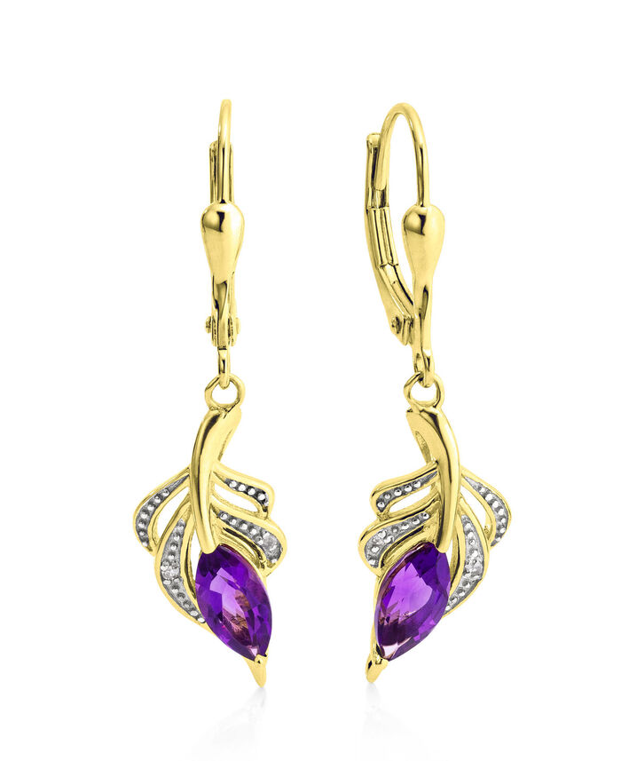 Edle Ohrringe mit Amethyst und 4 Diamanten 