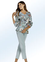Pyjama, Langarm mit V-Ausschnitt und Inkjet-Druck JADE-BUNT