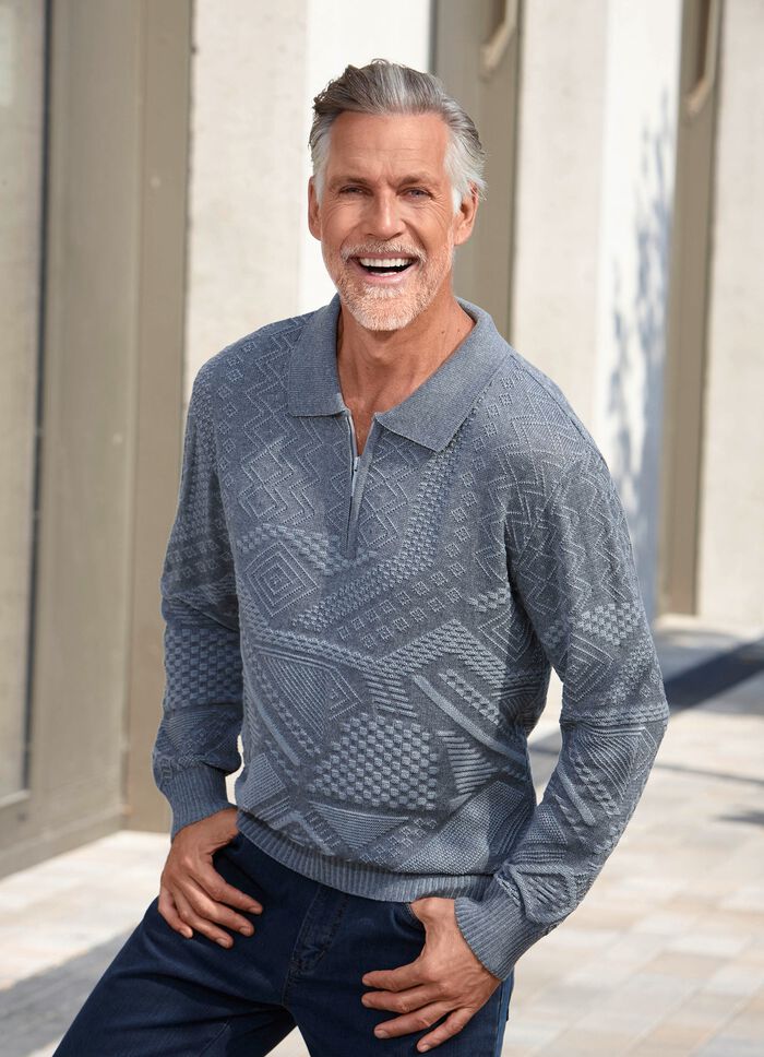 Klassischer Polopullover mit kurzem Reissverschluss in 2 Farben 