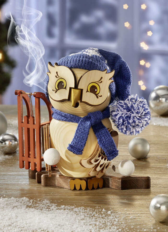 Räuchereule aus Holz, im Erzgebirge gefertigt 