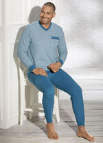 Pyjama mit V-Ausschnitt, Brusttasche und B&uuml;ndchenabschl&uuml;ssen 