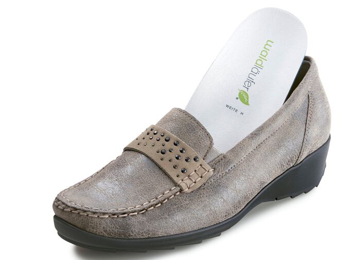 Waldl&auml;ufer Mokassin-Slipper mit glamor&ouml;sen Glitzersteinchen TAUPE