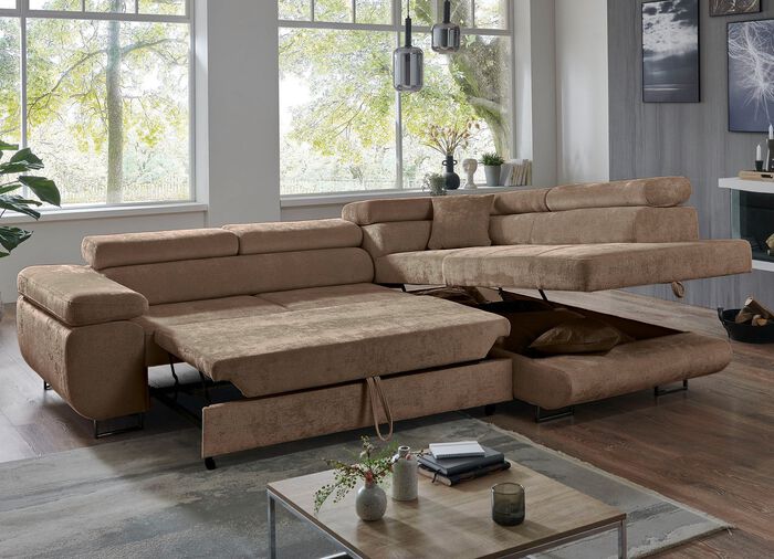 Polsterecke mit Bettfunktion und Bettkasten 