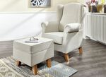 Ohrenbackensessel mit Hocker BEIGE-BUCHE