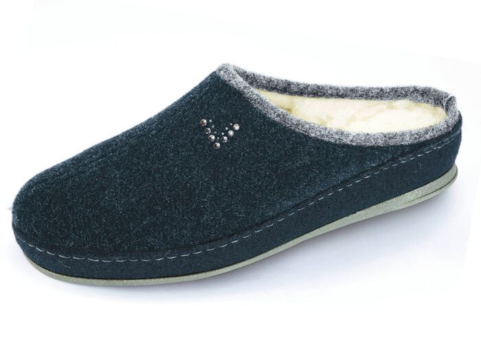 Atmungsaktive Damen-Hausschuhe, mit Schurwolle DUNKELBLAU-HELLGRAU