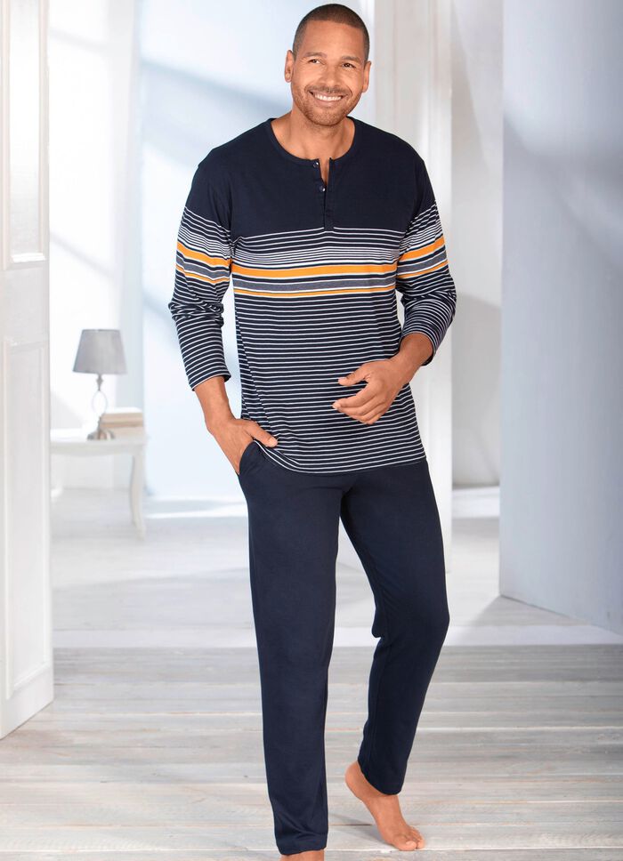 Schlafanzug mit Knopfleiste und offenen Abschl&uuml;ssen  