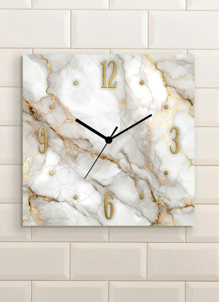 Wanduhr in Marmor-Optik WEISS-GOLD