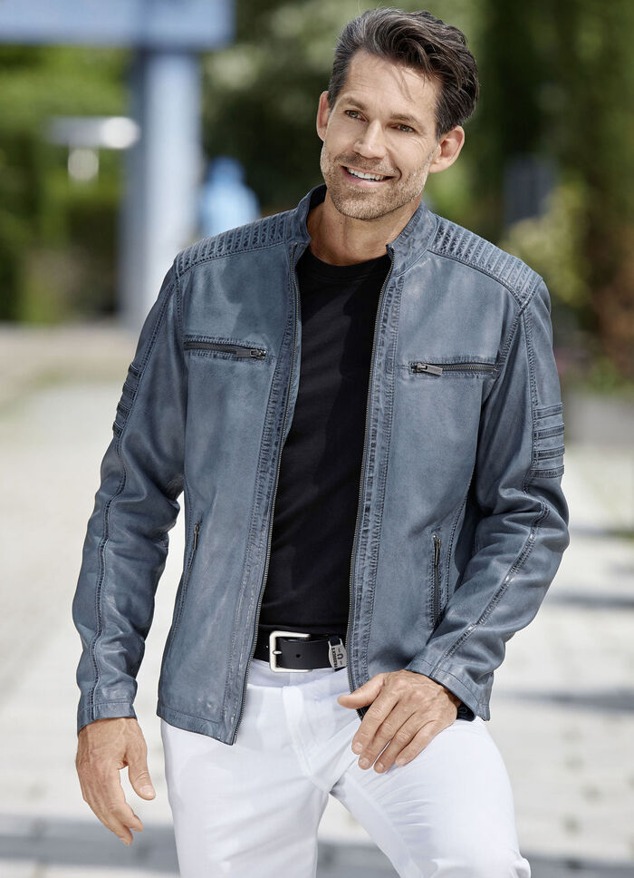 Lederkurzjacke mit Ziernähten 