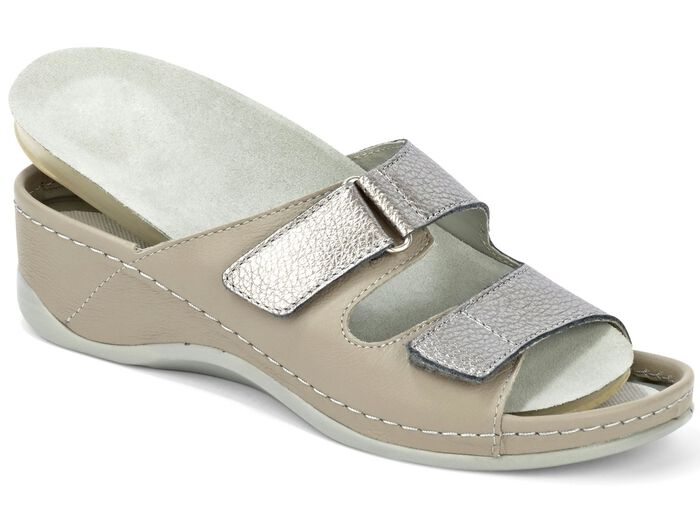 Mubb Pantolette mit Leder-Memory-Fussbett TAUPE-ANTIKBRONZE