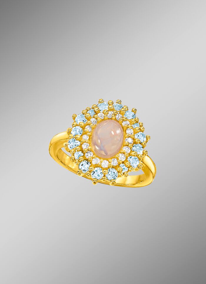 Damenring mit Weisstopas, Blautopas und Opal 