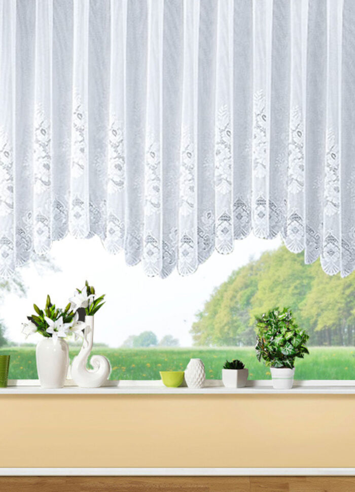 Blumenfenster-Vorhang, Bogenbreite 150 cm, mit Floral-Dessin