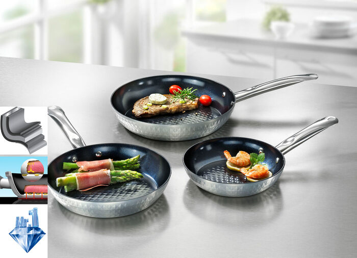 Ceraflon Pfannen-Set, 3-teilig, mit Diamant-Antihaft-Versiegelung SILBER