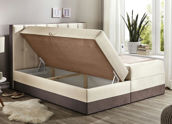 Boxspringbett mit Topper und 2 Bettkästen BEIGE-BRAUN