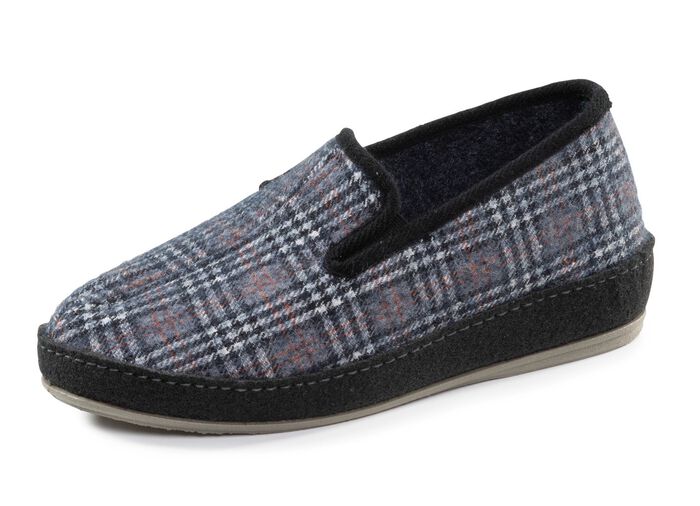 Textil-Hausschuh mit anatomisch geformtem Fussbett BLAUGRAU-MULTICOLOR