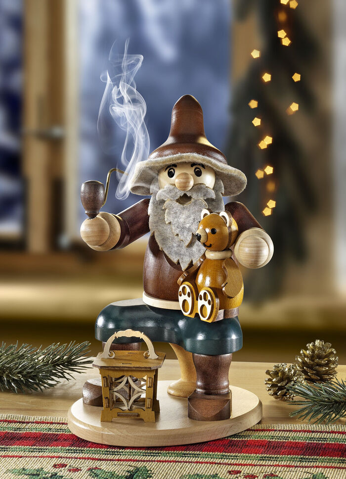 Räucher-Wichtel aus dem Erzgebirge aus massivem Holz 