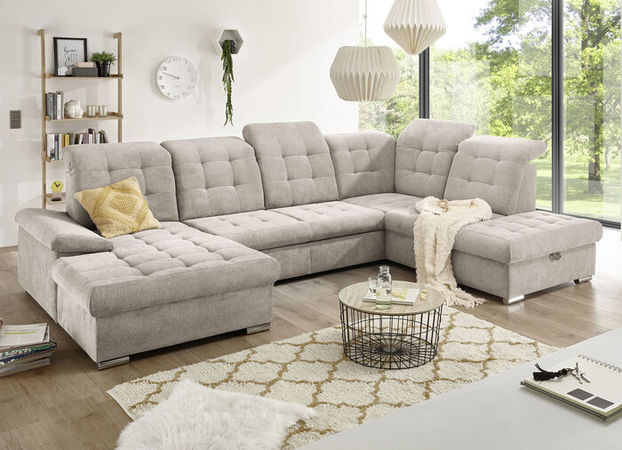 Wohnlandschaft mit Funktion und Bettkasten BEIGE
