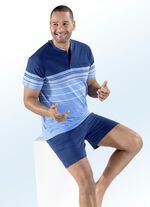 Shorty mit garngefärbtem Ringeldessin, Knopfleiste und Brusttasche