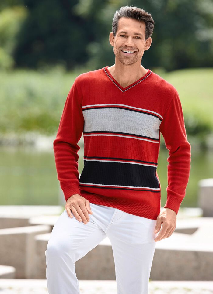 Moderner V-Pullover ROT-GRAU-SCHWARZ
