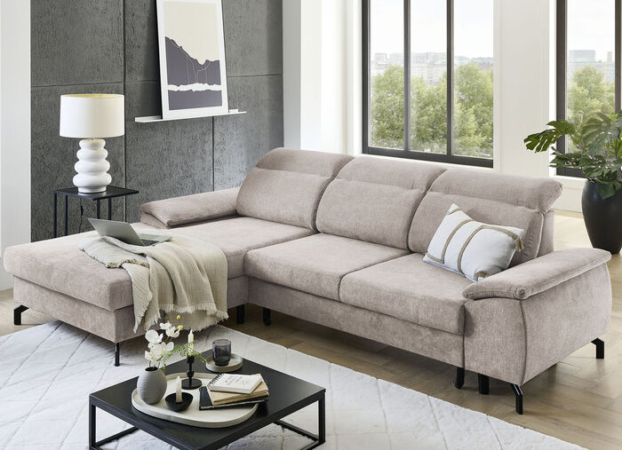 Polsterecke mit Bettfunktion und Bettkasten BEIGE