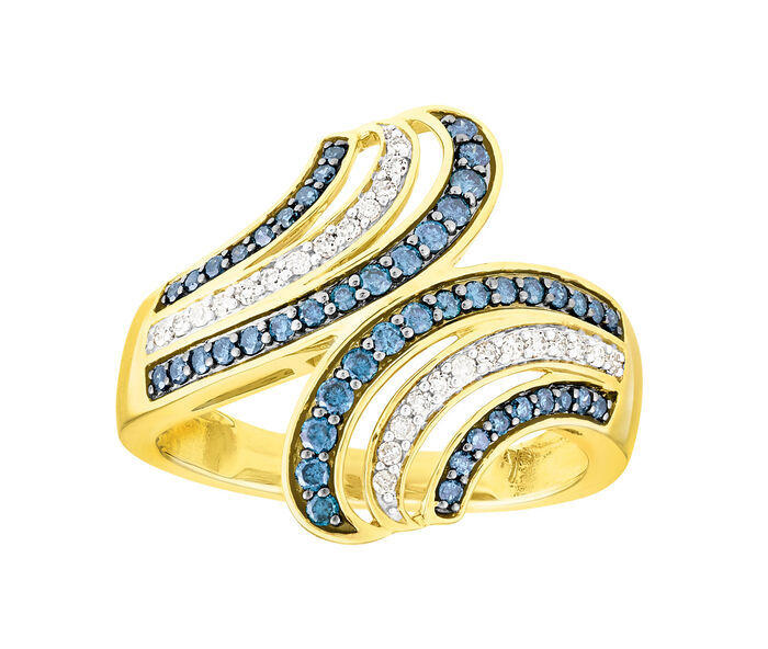 Toller Damenring mit weissen und blauen Diamanten 