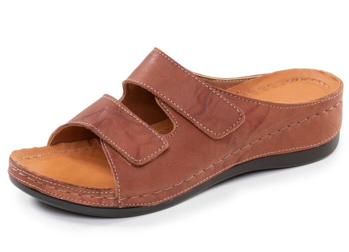 Bequeme Damen-Pantoletten, Weite G, mit Klettverschluss BRAUN