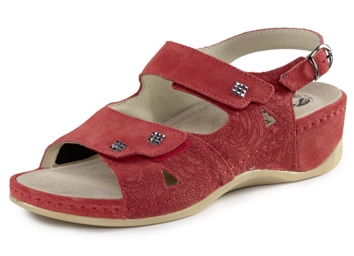 Mubb, bequeme Damen-Sandalen, Weite H, mit herausnehmbarem Fussbett ROT