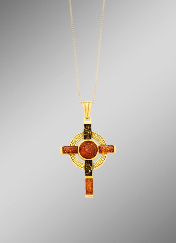 Kreuz-Anh&auml;nger mit echt Bernstein 