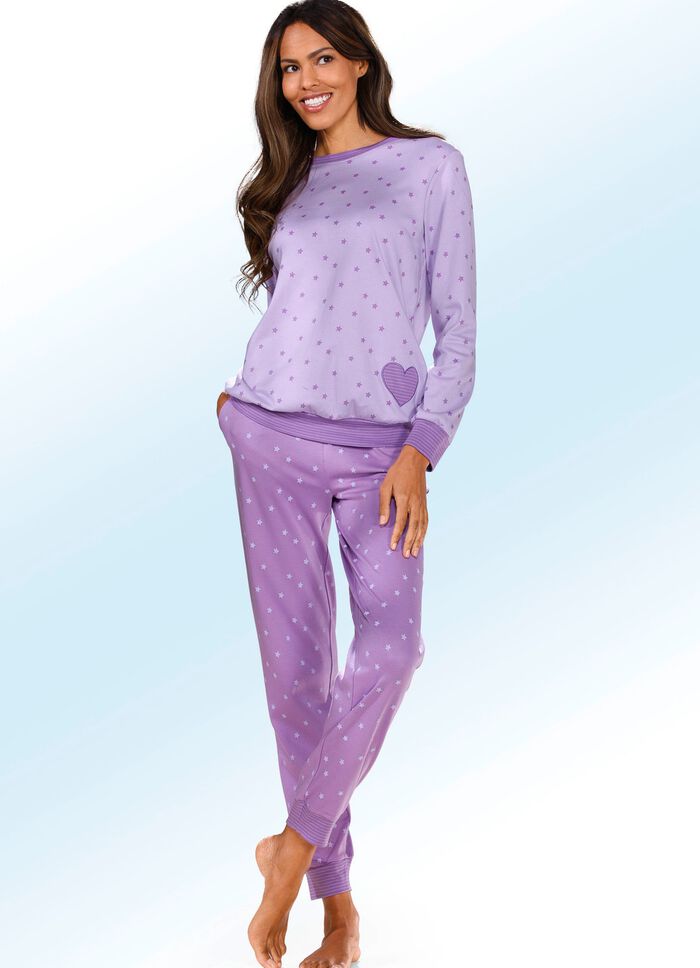 Interlock Pyjama mit B&uuml;ndchabschl&uuml;ssen und Alloverdessin 