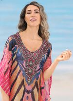Laurina Kaftan mit Schmucksteinchen, leicht transparent 