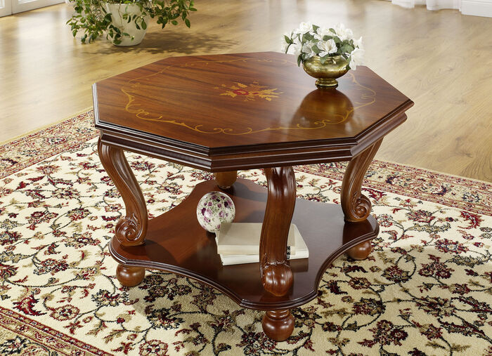 Couchtisch mit echter Marmor-Einlage NUSSBAUM