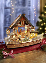 Beleuchtete Holzdekoration mit Spielwerk 